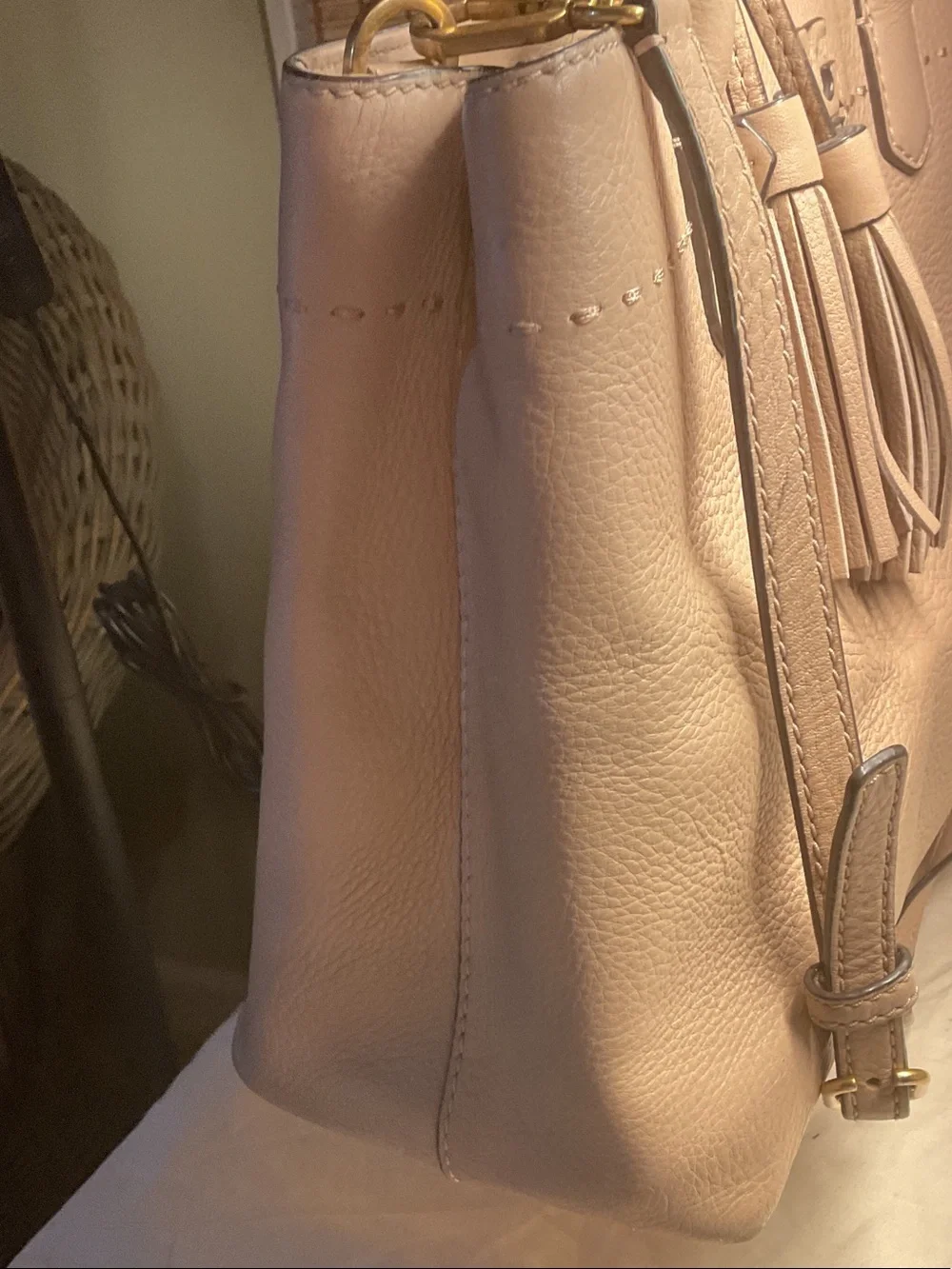 Tory Burch McGraw Pebbled Leather Tote Bag Satchel Taupe Devon Sand Crossbody